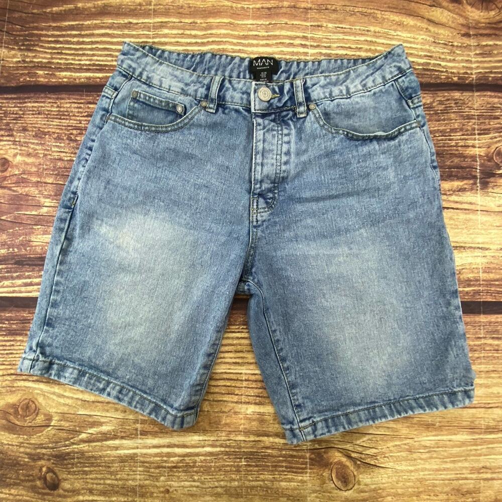 BoohooMAN Jean Shorts Denim Men's Sz 34 Preppy Mid Wash Blue